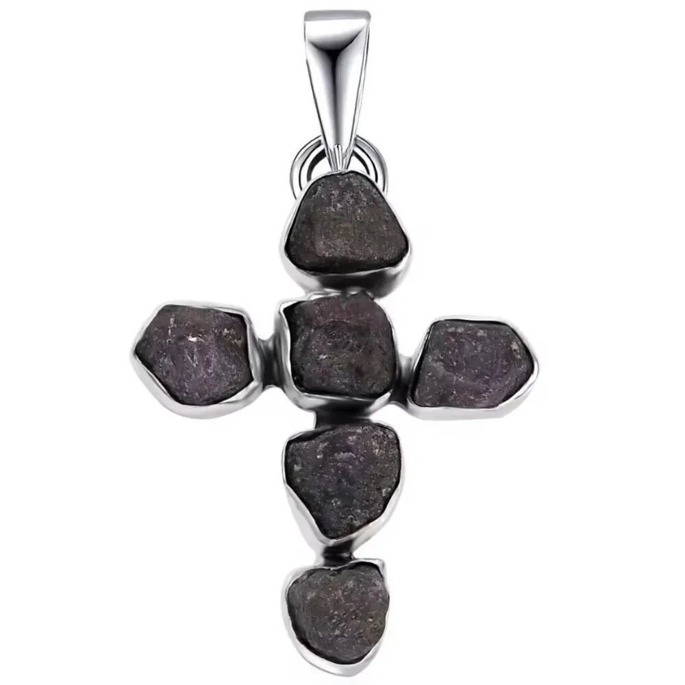 Artisan Crafted Rough Cut Moroccan Ruby 23.15 ctw Cross Pendant Silver Necklace